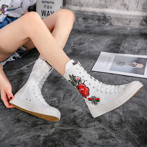 Espadrilles pour femmes, fermeture éclair, laçage frontal, chaussures en toile pour dames, chaussures de loisirs brodées, plates pour femmes, haut mi-haut léger, nouveau, Offre Spéciale - Product Image 2