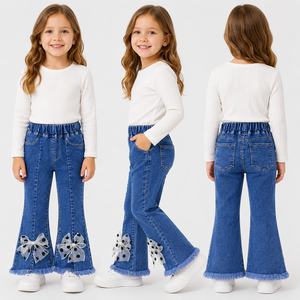 Jeans per Bambine 2026 Nuova Collezione Primavera-Autunno, <span class=keywords><strong>Pantaloni</strong></span> Lunghi Elasticizzati con Fiocco per Bambine - Product Image 4