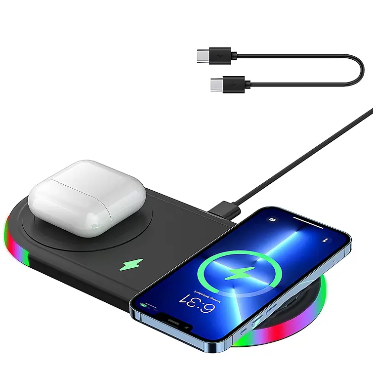2023 Fast Dock Qi Quick 15w Wireless Charger 2 in 1 for Iphone for Samsung Xiaomi Apple Modorola Redmi Phone Mobile Phone 12V/5A