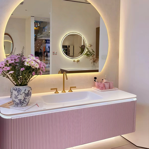 Light luxury French cream style integrated ceramic basin intelligent mirror LED light bathroom cabinet - Product Image 1