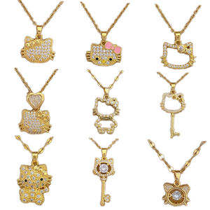 Collier en acier inoxydable plaqué or 18 carats PVD anti-ternissement, motif dessin animé mignon avec zircon, Mickey et <span class=keywords><strong>Hello</strong></span> <span class=keywords><strong>Kitty</strong></span>, cadeau pour femme, vente en gros - Product Image 1