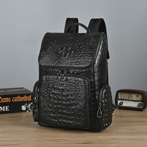 Sac à dos en cuir véritable pour homme, motif crocodile, noir, 20L, sac d'affaires, sac de voyage, imperméable, sac pour ordinateur portable - Product Image 3