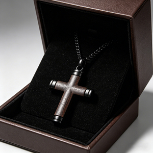 Chaîne en acier inoxydable plaqué noir, bijoux chrétiens, collier en bois d'ébène naturel <span class=keywords><strong>pour</strong></span> <span class=keywords><strong>homme</strong></span>, tendance - Product Image 2
