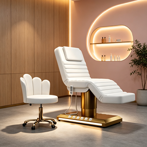 Table de massage électrique de luxe en cuir PU blanc à 3 moteurs pour salon de beauté, lit de cils électrique, lit de massage facial électrique pour spa - Product Image 1