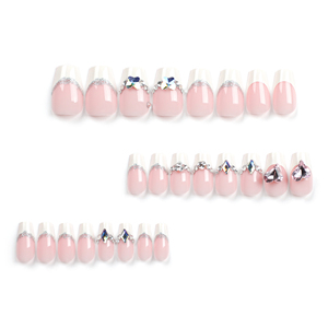Gentle Nude Quality Pink Love Diamond White French <strong>Detachable</strong> Wedding Nail <strong>Patch</strong> Wholesale With Rhinestones - Product Image 2