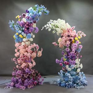 Arche de fleurs artificielles 2024 en promotion : roses bleues en soie et verdure pour décoration de mariage - Product Image 5