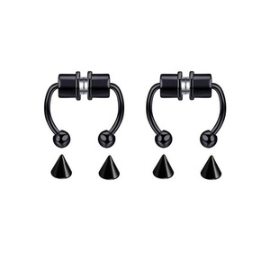 Stainless Steel Magnetic Clip on Hoop Gold Face Faux Septum <strong>Fakes</strong> <strong>Nose</strong> Cuff Rings <strong>Stud</strong> Non <strong>Piercing</strong> Jewelry Bulk Vendor Earrings - Product Image 2