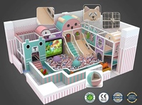 Equipo de Juego Interior Personalizado con Temática Animal Pastel: Torre en Forma de Cabeza de Gato, Tobogán de Oso, Sacos de Boxeo, Puente de Cuerdas y Piscina de Bolas |   FEC para Niños