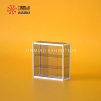 Table d'exposition élégante en aluminium noir, vitrine en verre trempé, pliable avec porte coulissante et serrure