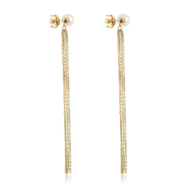 hot selling 925 sterling silver long chain pearl dangle tassel earrings