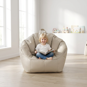 <span class=keywords><strong>Fauteuil</strong></span> Poire Enfant en Cuir PU Forme Coquille, Canapé Léger pour Tout-Petits avec Poignée, Facile à Transporter, Beige Crème, Sûr - Product Image 1