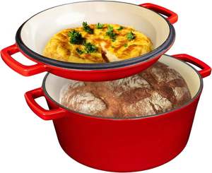 Ensemble de Cuisson Multifonctionnel 5 Pintes <span class=keywords><strong>en</strong></span> <span class=keywords><strong>Fonte</strong></span> Émaillée Antiadhésive <span class=keywords><strong>Personnalisable</strong></span>, <span class=keywords><strong>Cocotte</strong></span> et Poêle <span class=keywords><strong>en</strong></span> Métal, Bleu/Rouge - Product Image 5