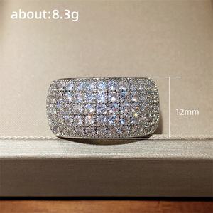 2025 gioielli a buon mercato grande larghezza pavimentata Cz anello Hip Hop <span class=keywords><strong>Rock</strong></span> <span class=keywords><strong>Punk</strong></span> mezzo pieno ghiacciato zircone cubico anelli da uomo donna - Product Image 2