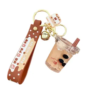 BaiMao-oso de dibujos animados para bebé, Burbuja de boba, té de leche, bebida acrílica, vaso flotante, llavero líquido bonito