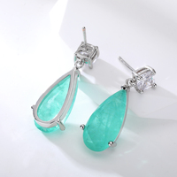Boucles d'oreilles en forme de larme Paraiba pour femmes, tourmaline, zircon bleu, pierre fusionnée, bijoux, boucles d'oreilles pour femmes, cadeau de la Saint-Valentin