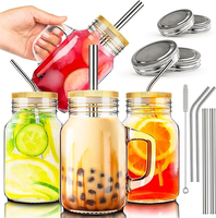 Pot Mason en verre de 20 oz avec poignée, couvercle et paille pour café glacé, boba et plus