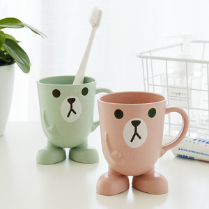 <b>Cute</b> Cartoon Toothbrush Cup With <b>Bear</b> Face Design For Kids And Adults Home Use PP Material Nordic Color Options - Product Image 4