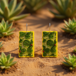 Pendientes rectangulares de acrílico con diseño de cactus, color amarillo y verde, joyería de moda bohemia, patrón de plantas para mujer - Product Image 2