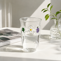 Mignon verre à boisson en verre borosilicate transparent de 14 oz avec motif floral, tasse à café glacé pour usage quotidien, cadeau pour restaurant