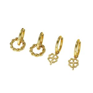 14K Gold Plated Stainless Steel Four Leaf Clover Water Drop Earrings Luxury Hypoallergenic <strong>Jewelry</strong> - Product Image 4