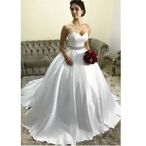 Strapless Sweet Heart Neck Ball Gown White Wedding dresses Wholesale Cheap Plus Size Satin Bridal Gowns