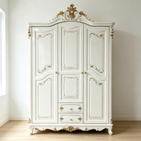 Armoire en bois européenne dorée et sculptée, meuble de rangement pour chambre à coucher, vente en gros d'usine, personnalisable