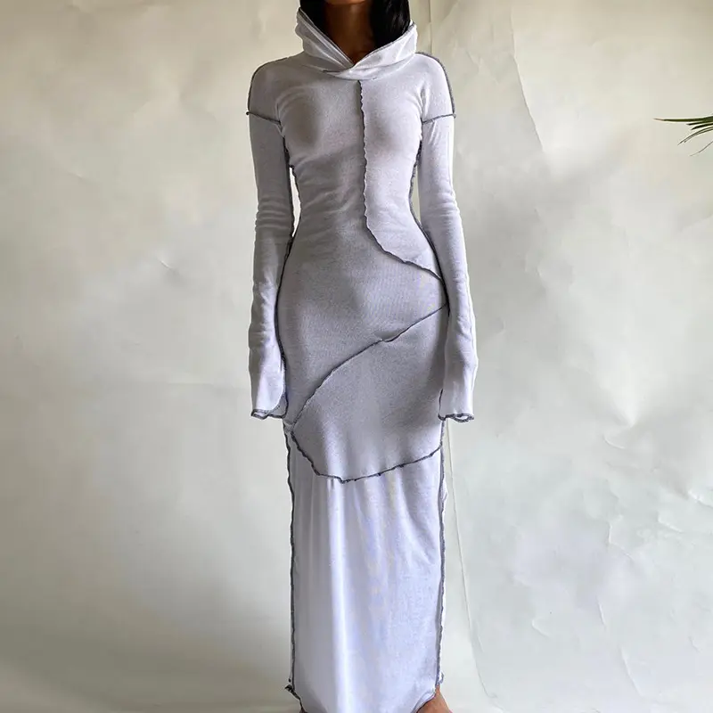 2024 नई आगमन महिला वसंत शीतकालीन लंबी आस्तीन कंट्रास्ट रंग हुड वाली पोशाक महिलाओं की आकस्मिक पोशाक
