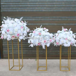 G Vente <span class=keywords><strong>en</strong></span> gros Simulation Boule de rose Décoration de table de mariage Boule de fleurs Blanc et rose Brumeux Smog <span class=keywords><strong>Rime</strong></span> Feuilles Centre de table de fleurs - Product Image 1