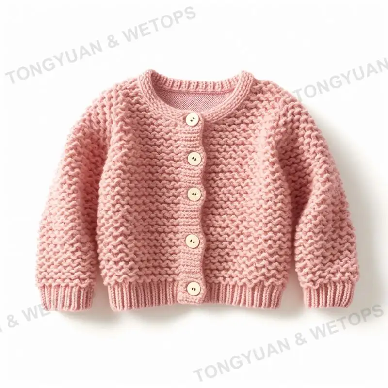 Lässige Button Up Crewneck Gestrickte Baby Mädchen Strickjacke Pullover Bio-Baumwolle Pullover Cute Pink Girl