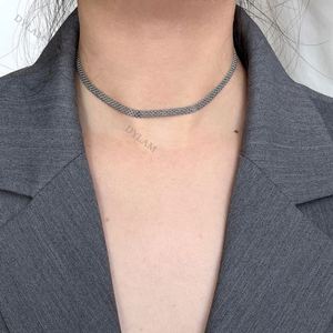 Dylam Hot Selling Minimalist Hip-Hop Women <b>Statement</b> Rhodium Plated Jewelry 925 Sterling Silver Flat Snake Choker <b>Necklace</b> Chain - Product Image 2