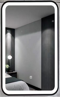 Miroir de courtoisie mural intelligent LED moderne anti-buée, commande tactile, double éclairage (avant et arrière), affichage de l'heure, design sans cadre, salon
