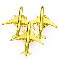 Fabricant professionnel d'artisanat métallique OEM, badge de revers d'avion personnalisé, badge de sécurité en métal 3D doré, badge de revers d'avion