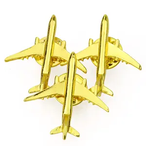 Oem Metal Crafts Professional Manufacturer Aircraft Lapel Pin Badge Custom 3D Metal Gold Security Airplane Badge Lapel Pin