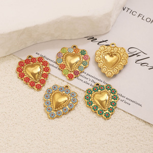 Pendentif en émail motif floral en forme de cœur, plaqué or 18 carats PVD, en acier inoxydable, vente chaude F158, pour la fabrication de bijoux - Product Image 4