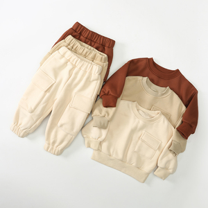Paris vente coton biologique enfants survêtement ensembles automne hiver à manches longues enfants tenue bébé sweats à capuche survêtement ensemble avec poche - Product Image 1