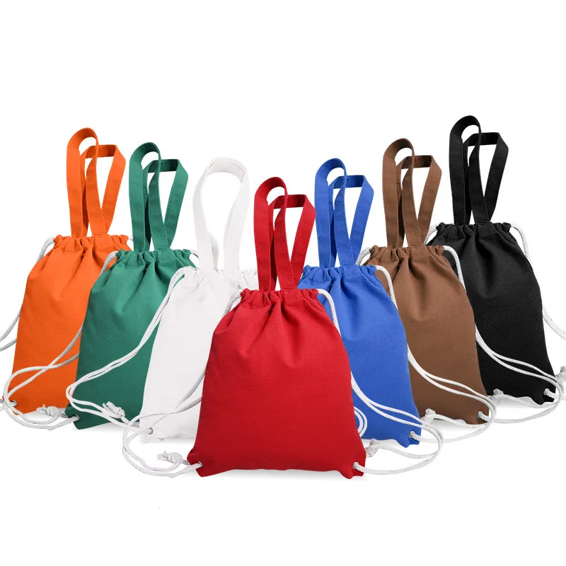 2024 vente en gros logo personnalisé Eco couleur coton toile sac à cordon grande capacité chaîne sac à dos pour faire du shopping Gym avec poignée