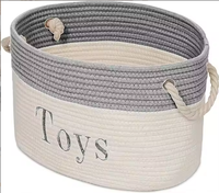 Panier à jouets rond moderne en corde de coton avec poignée 15x11x9, bac de rangement pour chambre d'enfant, salle de jeux, salon et salle de classe