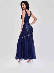 Popular European and American summer dress, stylish and elegant <b>sequin</b> V-neck gown for ladies - Product Image 3