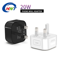 Chargeur rapide HNT 20W UK, prise murale USB-C PD simple, certifié CE UKCA, PC+ABS avec protection OVP pour iPad iPhone 16/15/14