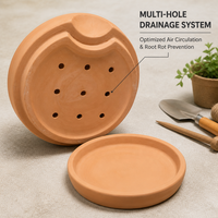 Pot de fleurs rond en terre cuite avec trous de drainage et soucoupe de base, auto-arrosant, pour balcon, patio, jardin