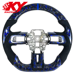 Volant sport racing personnalisé en cuir et fibre de carbone forgée bleue pour Ford Mustang S550 GT350 500 Shelby 2015-2023 - Product Image 1