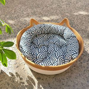 Grand Nid pour Chat Universel en Rotin Tressé Respirant Quatre Saisons, Coussin pour Animaux de Compagnie avec Ballon Jouet et Motif Animalier Caniche, Lit pour Chiens - Product Image 4