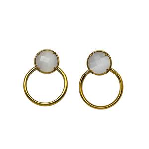 Boucles d'oreilles pendantes fines en acier inoxydable 316L plaqué or PVD, résistantes et durables, avec pierres rondes - Product Image 1