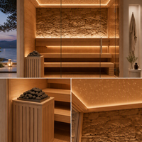 Salles de sauna de qualité pour 4 personnes, en bois de pruche, avec poêle finlandaise traditionnelle, chauffage à pierres, module de relaxation intérieur à vapeur sèche