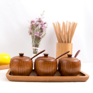 Solid Wood Spice Jars With Lids Set Of 3 <b>Kitchen</b> Condiment Containers For <b>Storage</b> M Size - Product Image 1