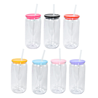Vente en gros usine : Gobelet en plastique Mason réutilisable de 16 oz en PC avec couvercle coloré et paille pour boire directement