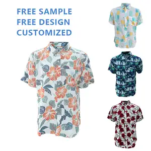 Custom Design All Over Printed Polyester Blend Men's Casual Button Down Hawaiian Aloha Beach Polo Shirt