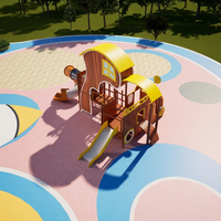 Équipement de jeu extérieur en bois et acier à thème, avec doubles toboggans, pour enfants, idéal pour les écoles et les parcs publics – Direct Usine