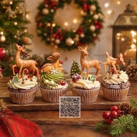 Figurines de rennes de Noël en PVC, ensemble familial de cerfs, décoration de table pour les fêtes, village de Noël, décoration Cottagecore forêt d'hiver