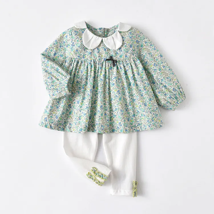 女の子の子供のための卸売ブティックソフト快適フローラルプリントコットン生地赤ちゃん女の子服セット
